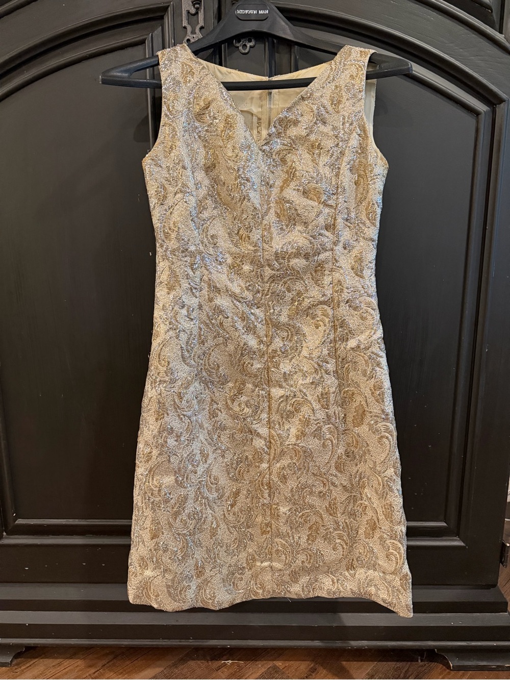 Vintage 50s/60s handmade Elegant Gold Brocade V-Neck Sheath Dress